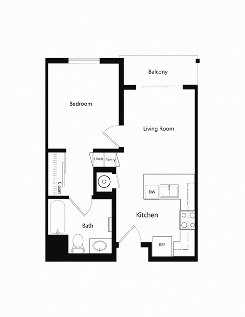 One Bedroom  Floor Plan at Ventana Senior Apartments in Fullerton CA